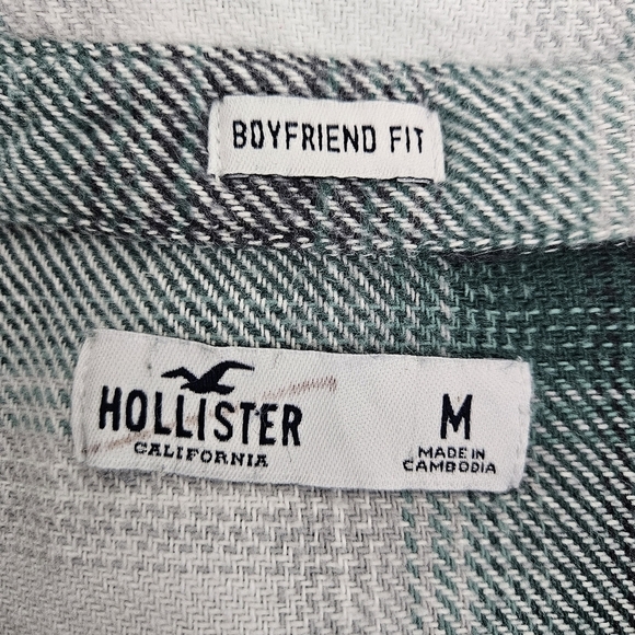 Hollister Boyfriend Flannel Shacket Green Plaid Long Sleeve Button Shirt Medium - Picture 5 of 6